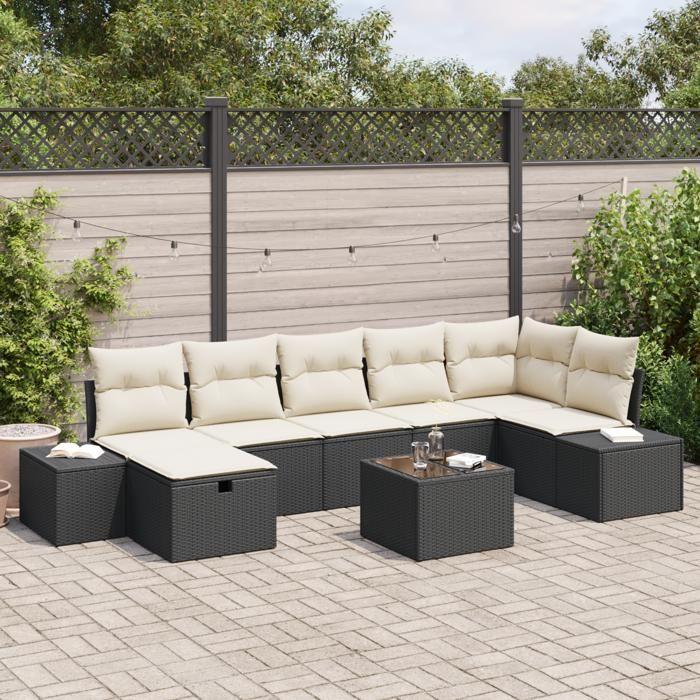 VidaXL Ensemble de canapé de jardin 8 pièces avec coussins en rotin synthétique noir 3359406