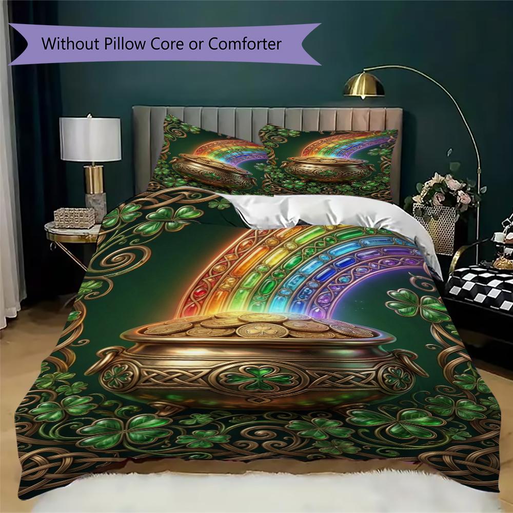 Coins&Rainbows Pattern Bedding uilt Set uilt Cover Pillowcase Home Decoration Birthday Gift (1 * duvet cover + 2 * pillowcase without core)115