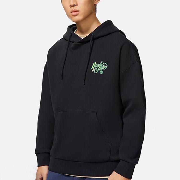Lining Badfive Autumn Collection Hooded Pullover Long Sleeve Sweatshirt With Plant Print On The Back Unisex Tops Black AWDS657-1