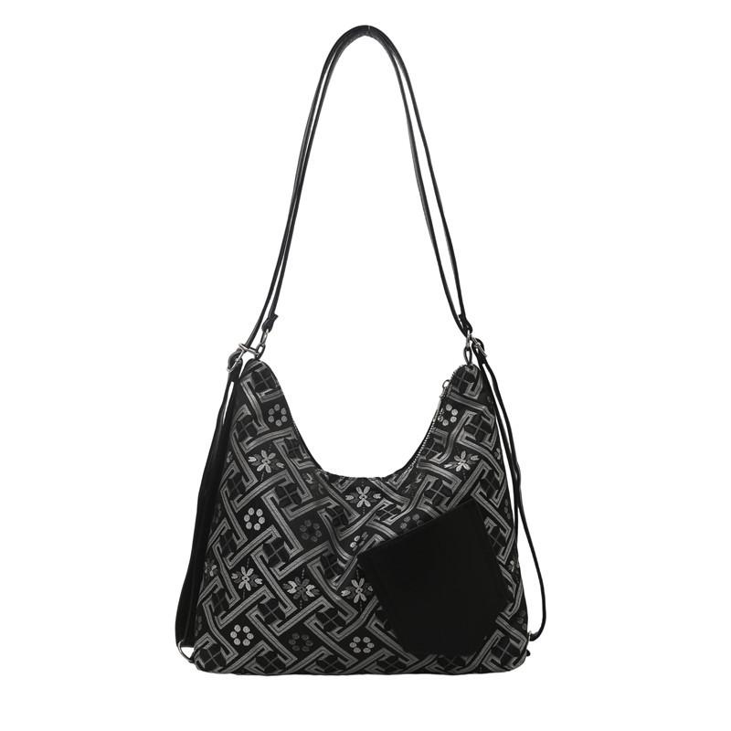 

2025 new retro autumn bag women s versatile new Chinese shoulder underarm bag Guofeng embroidered backpack чёрный