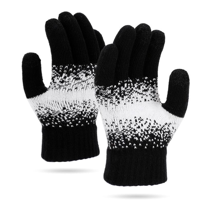Autumn and winter new gloves women's knitted wool five-finger warm gloves piled thickened touch screen gloves men