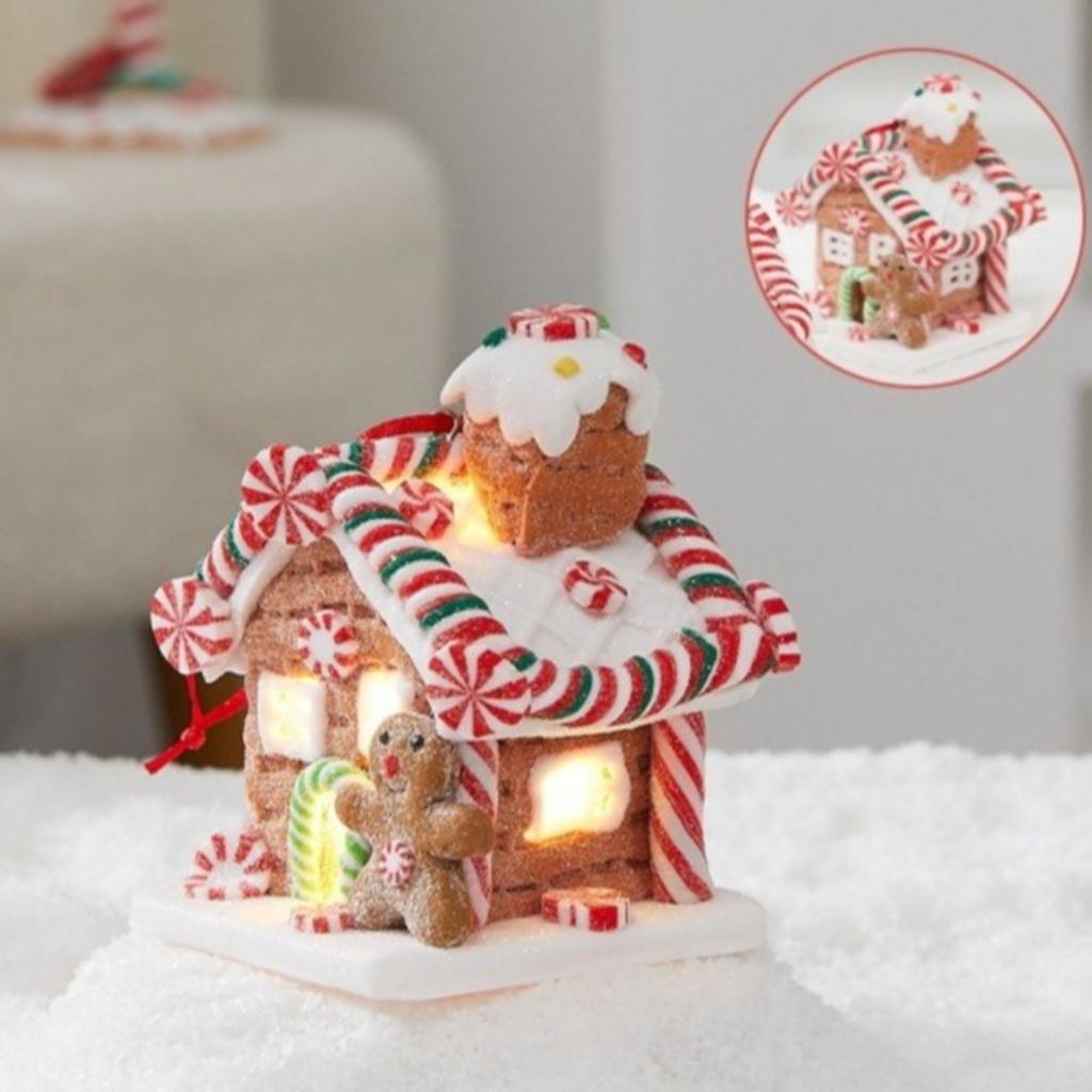 Christmas Decoration Glowing Cottage - Soft Clay Fairy Tale Gingerbread House, Festive Display for Home & Window Decor