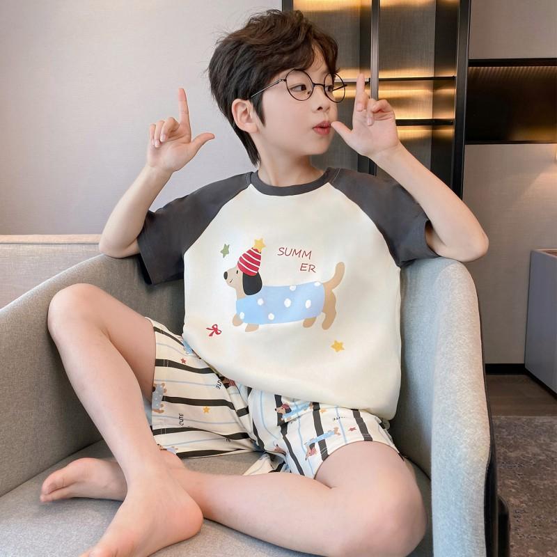 Boys Cotton Short Sleeve Pajama Set Lightweight Sleepwear Kids 8 Years Cartoon Print Home Outfit