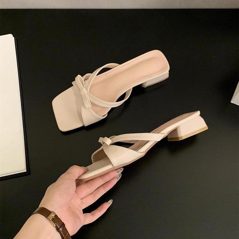 With skirt gentle slippers women's outer wear temperament holiday thick heel square head sandals