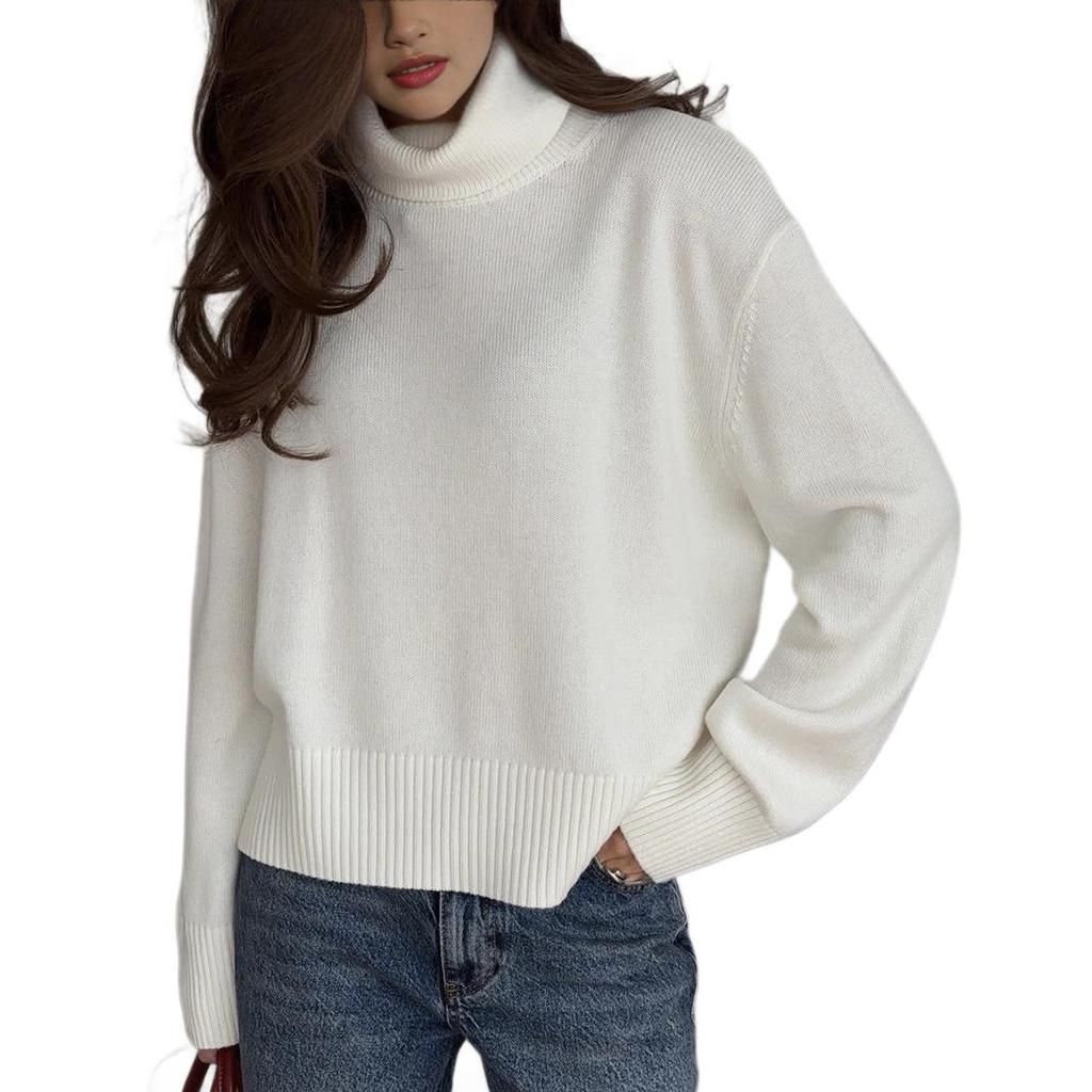 2025 Women's Autumn/Winter Solid Color High Neck Loose Knit Sweater