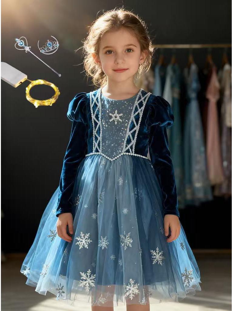 2025 Autumn/Winter Frozen Princess Elsa Long Sleeve Dress for Halloween and Holiday Gifts
