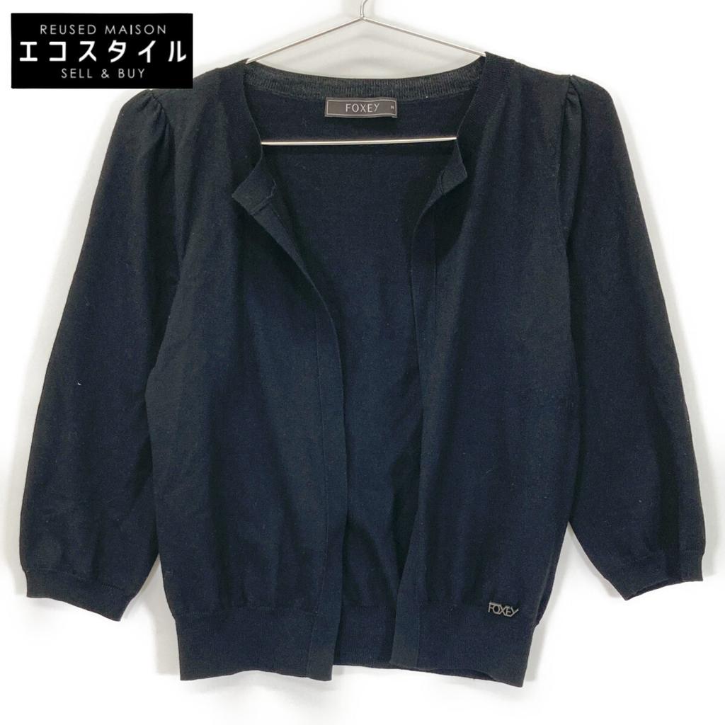 FOXEY 27815 Black wool logo plate cardigan tops 38 blackUsed