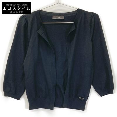 FOXEY 27815 Black Wool Logo Plate Cardigan Tops 38 blackUsed