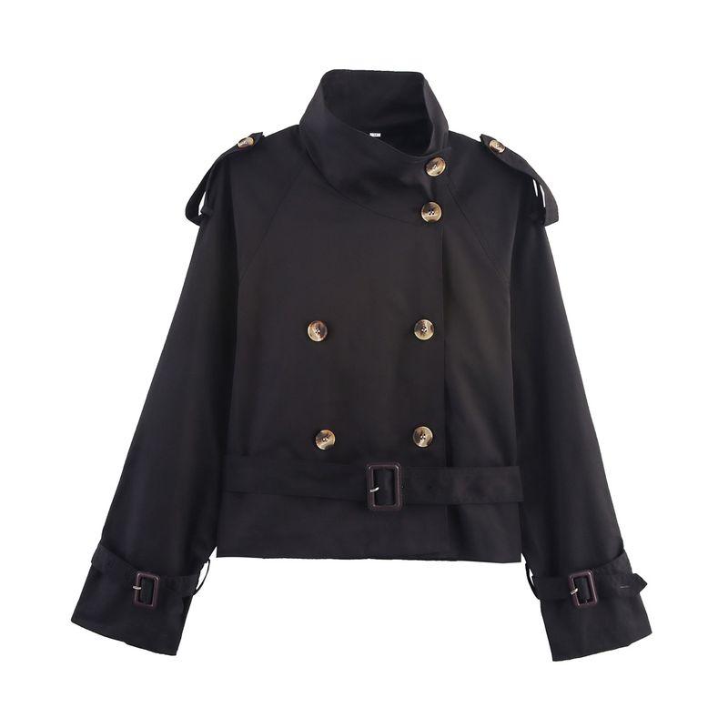Kaslead New Women Clothes Western Style Versitile Fashion Short with Waist Buckle Trench Coat Outerwear