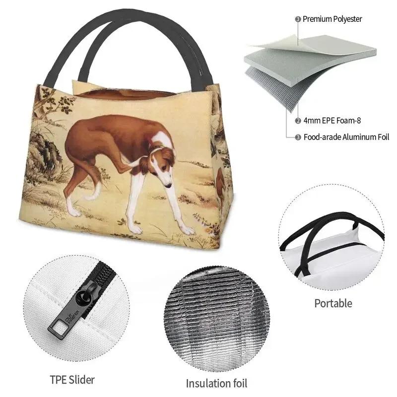 Chinese Style Painting Greyhound Sighthound Insulated Lunch Bags for Camping Travel Whippet Dog Thermal Cooler Bento Box Women