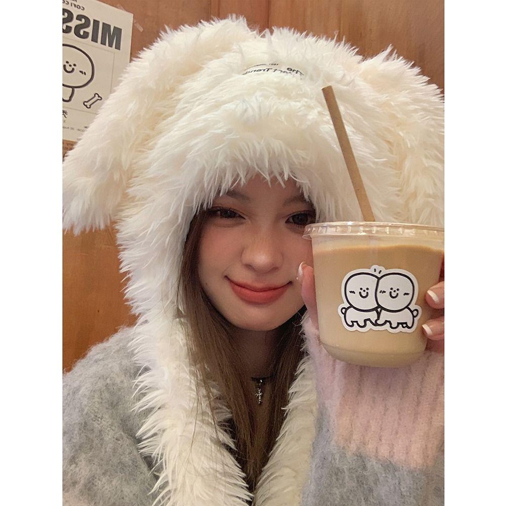 Long Rabbit Ears Women's Plush Caps Cute Winter Beanies Hats Sweet Fuzzy Bunny Hat  Ski
