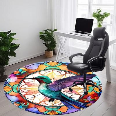 1pc Hummingbird StainedGlass Office Round Area Rug, Under Office Chairs Bedroom Living Room Home Decor, Room Deco