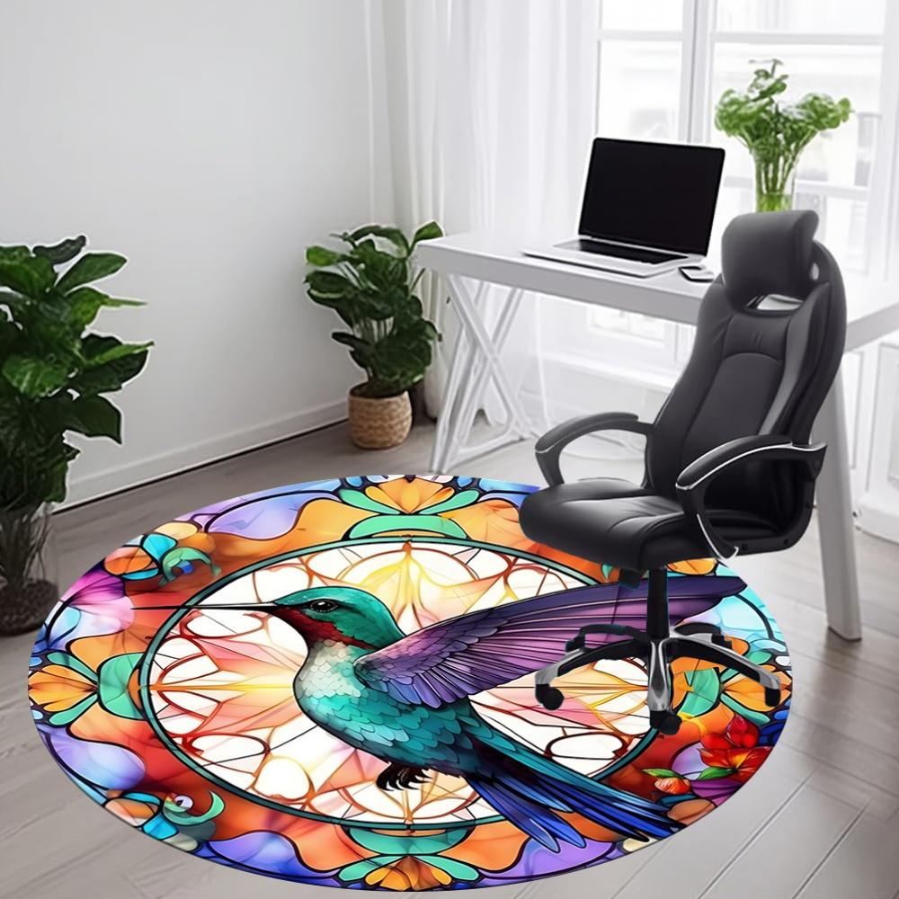 1pc Hummingbird StainedGlass Office Round Area Rug, Under Office Chairs Bedroom Living Room Home Decor, Room Deco