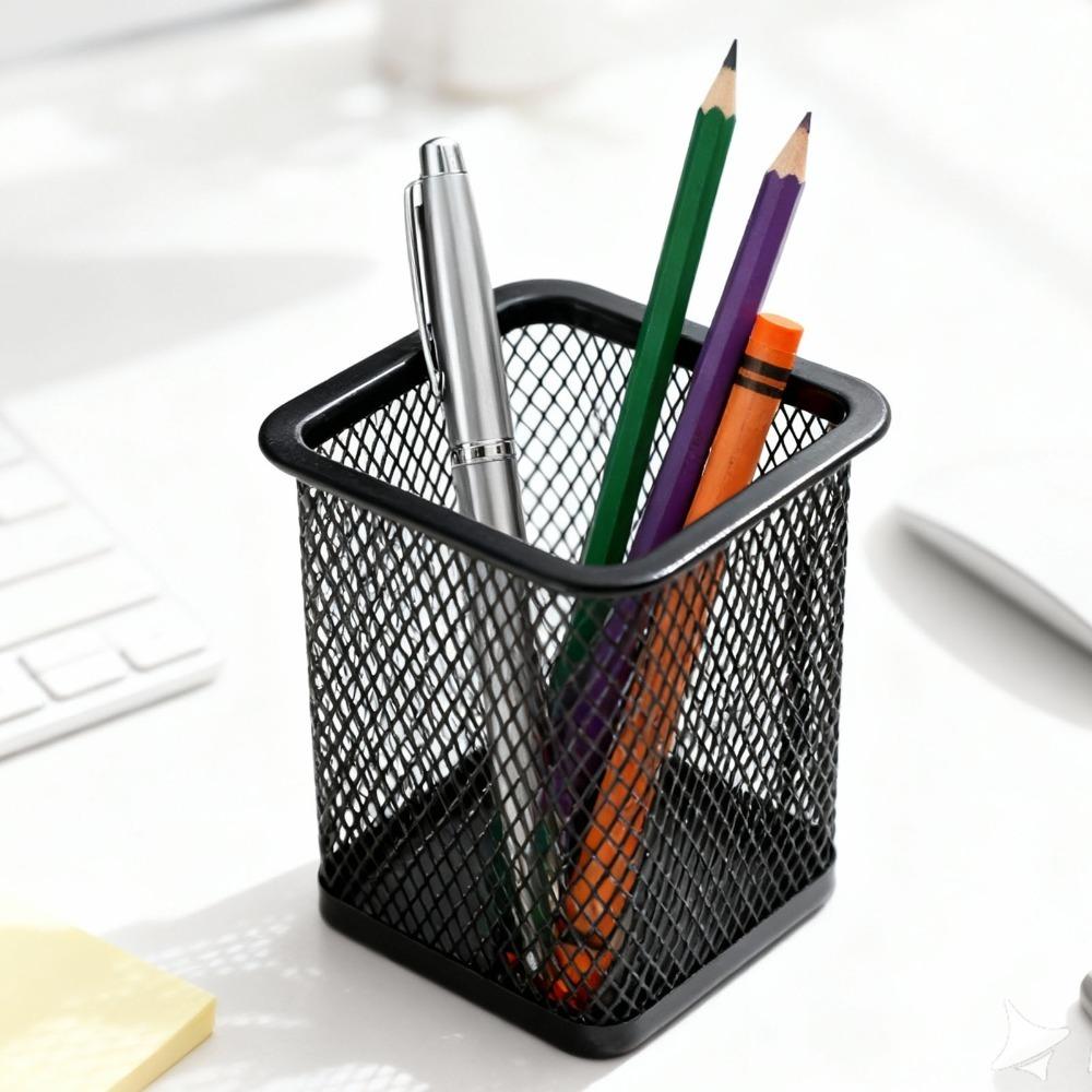 2 pcs Solid Structure Storage Bucket Metal Desktop Organizer Square Storage Tube Office Desktop