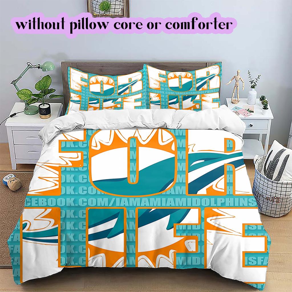 Miami Dolphins Pattern Bedding Quilt Set Quilt Cover Pillowcase Home Decoration Birthday Gift (1 * duvet cover + 2 * pillowcase, without core)