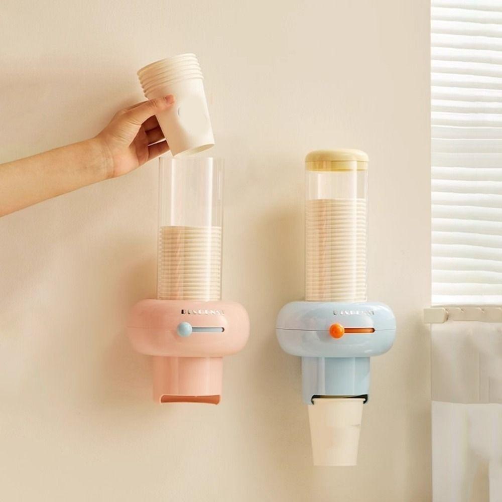 Plastic Disposable Paper Cup Holder Wall Mounted Dustproof Automatic Cup Dispenser Large Capacity Punch Free Water Dispenser