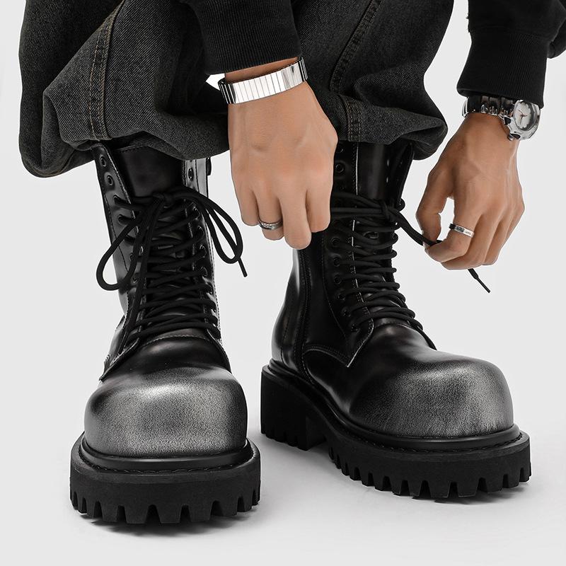 Fashion Shoes Cswo01 Men's High-Top Thick-Soled Boots Inner Height Increasing Workwear Leather Boots Designer Motorcycle Trendy Handmade Boots Cm