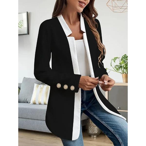 Autumn Winter New Fashion Color Blocked Gold Cufflinks Jacket Solid Color Long Sleeve Cardigan Blazer