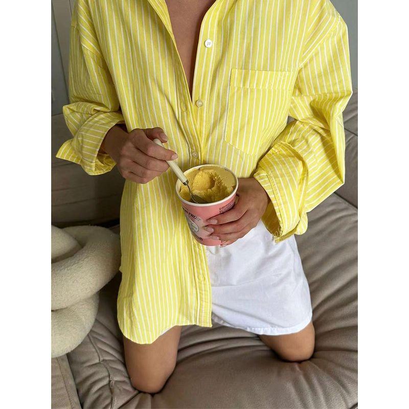 Loose Striped Shirt Fashion Style New Fashion Casual Loose Long Sleeves Shirt Stripes Tops