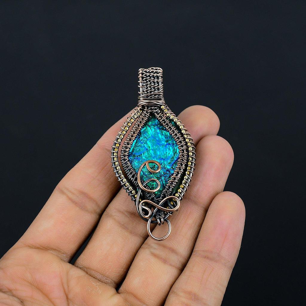 Australian Triplet Opal 999 Copper Wire Wrapped Pendant, Handmade Gemstone Jewelry Pendant Gift For Birthday