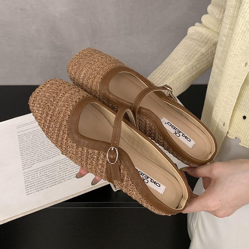 Fashion Fashion Shallow Designer Buckle Ladies Flats Mary Janes Shoes Female Slip On Footwear Weave Women Flats With Shoes Mules