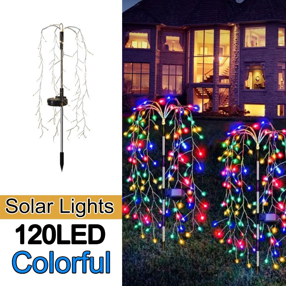 

Светодиодный солнечный фейерверк, 8 режимов освещения, водонепроницаемый, для улицы, для солнечных батарей, для деревьев ивы, для сада, газона, двора, декоративное освещение RGB-120LED