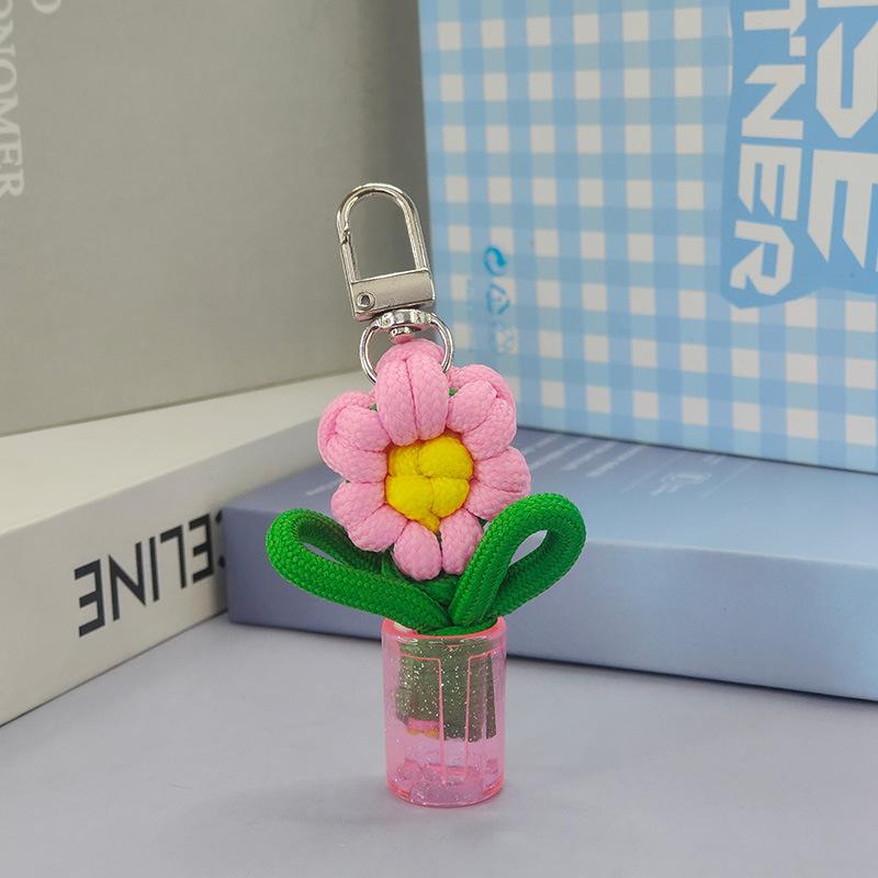 Adorable Handwoven Flower Keychain Mini Potted Vase Plant Charm Pendant for Girls Bag Accessory
