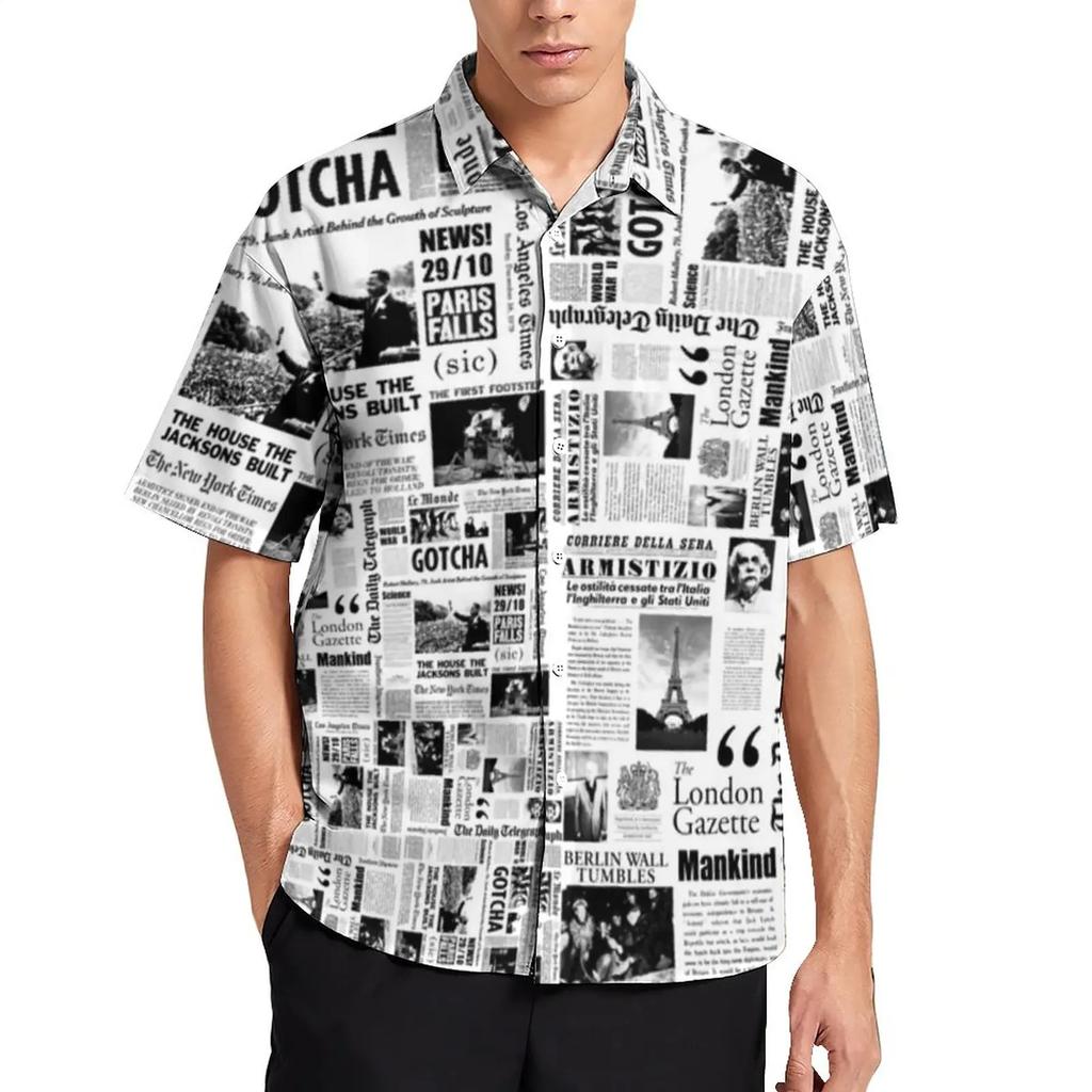 Été Homme Collage Journal 3D Chemise Hawaïenne Homme Revers Décontracté Mode Manches Longues Chemises Bouton Hauts Grande Taille