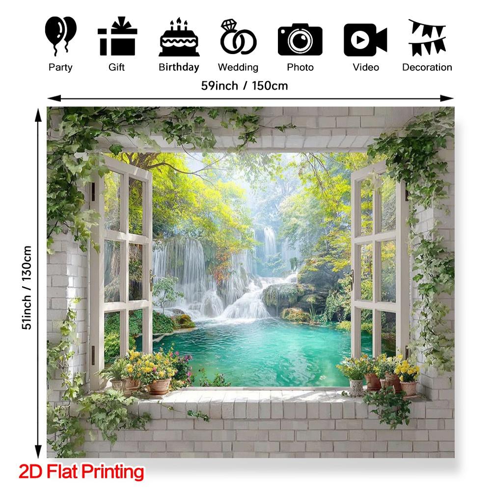 Two-dimensional Plane, 1-piece Windowed Waterfall Natural Photography Background Fabric, Polyester Material, Easy To Hang