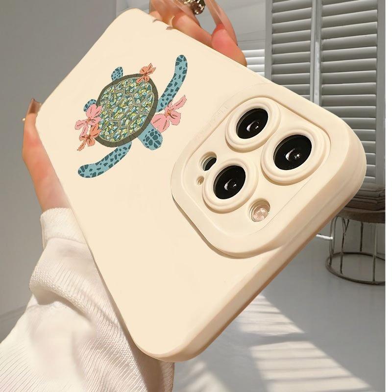 Retro turtle with flower TPU phone case suitable for iPhone 17 16 15 14 13 12 11Pro/Max/Plus anti drop and shockproof back cover