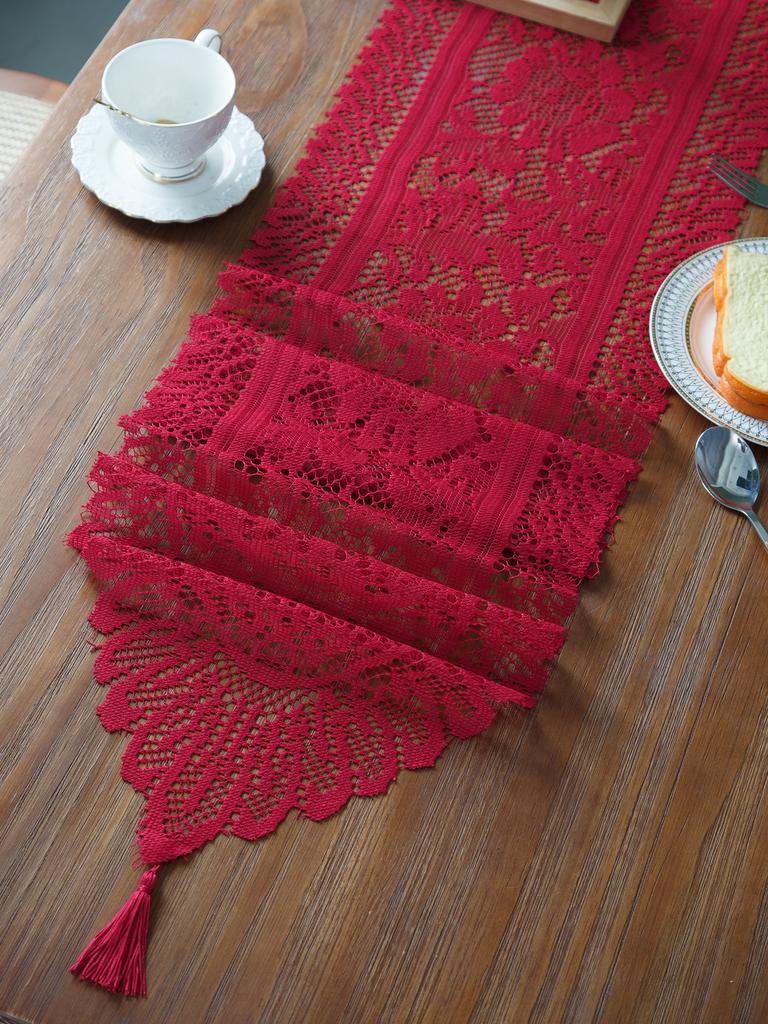 Red Lace Table Cloth Runner for Wedding Banquet Decorations, Christmas Party Table Decor, Red, 13 X 59 Inch