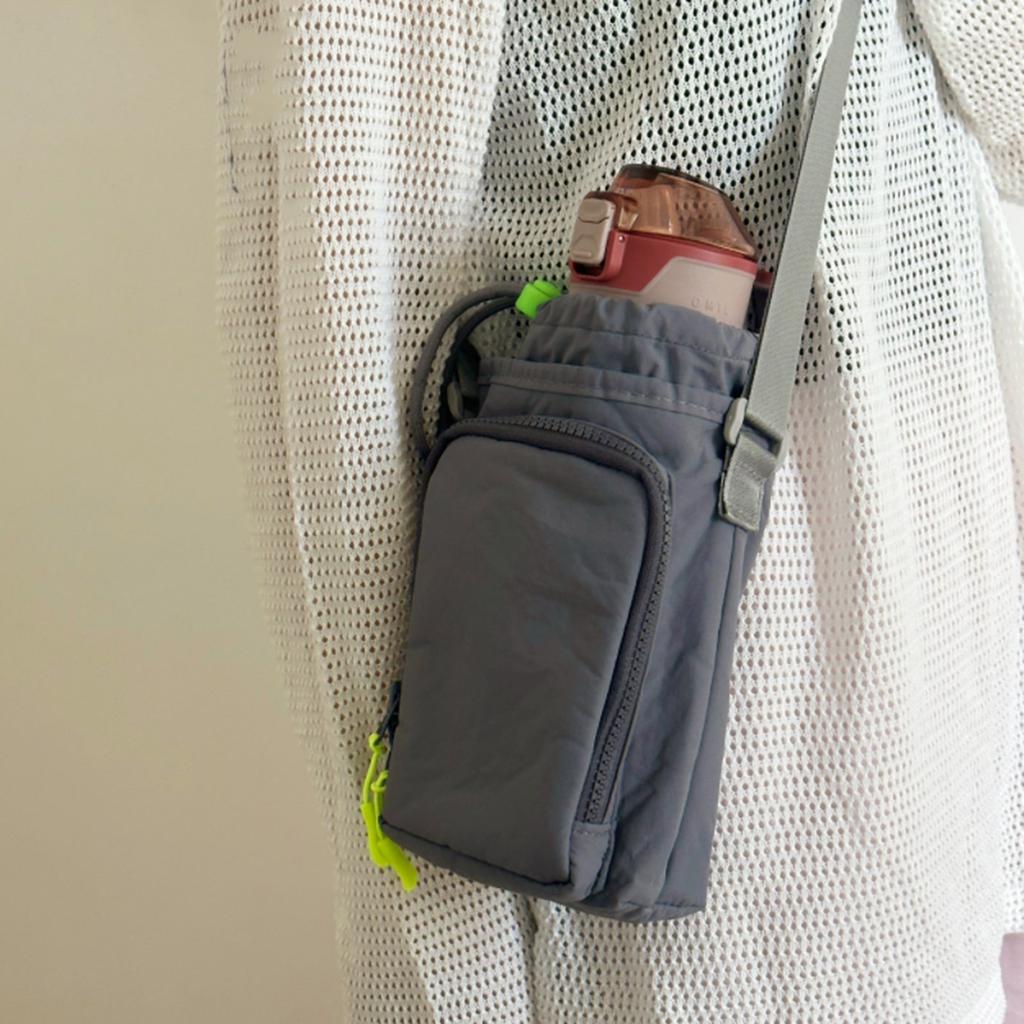 Nylon Water Bottle Holder with Shoulder Strap Water Bottle Carrier Sling Bag with Phone Pocket Crossbody Bag Unisex