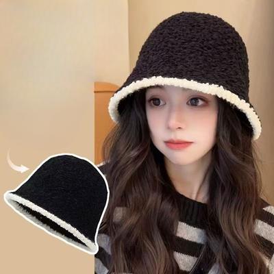 Autumn and Winter Hat Wasteland Style Showing The Face Knitted Circumference Showing Plush Washbasin Hat Big Bucket Fisherman Hat Hat