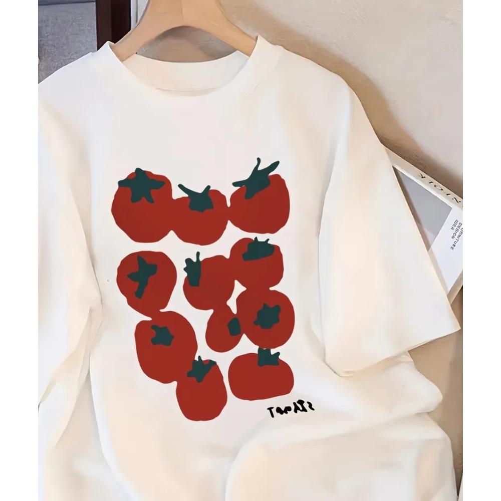 Niedliches Baumwoll-T-Shirt mit Tomaten-Print für Damen und Herren, Kurzarm-Tee, Natur-Frucht-Grafik-Top, Kawaii, lässig, Sommer-T-Shirt, freundliches Geschenk