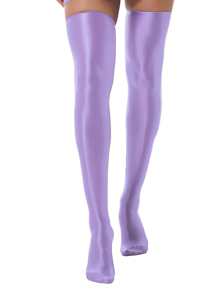 Womens Glossy Thigh High Stockings Solid Color Stretchy Socks 1 Pair Costume Accessories