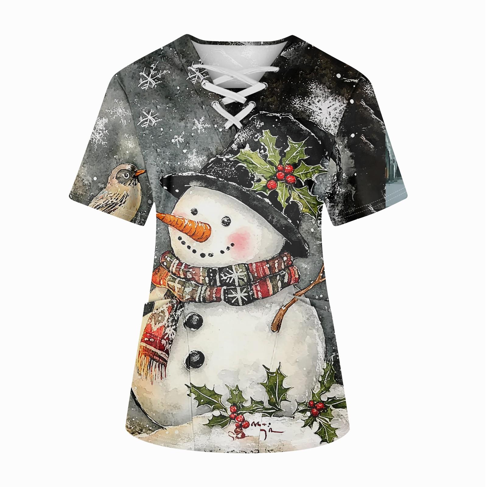 Плюс размерСкраб с принтом Рабочая форма Топы для женщин Крест V-образным вырезом — фото 7