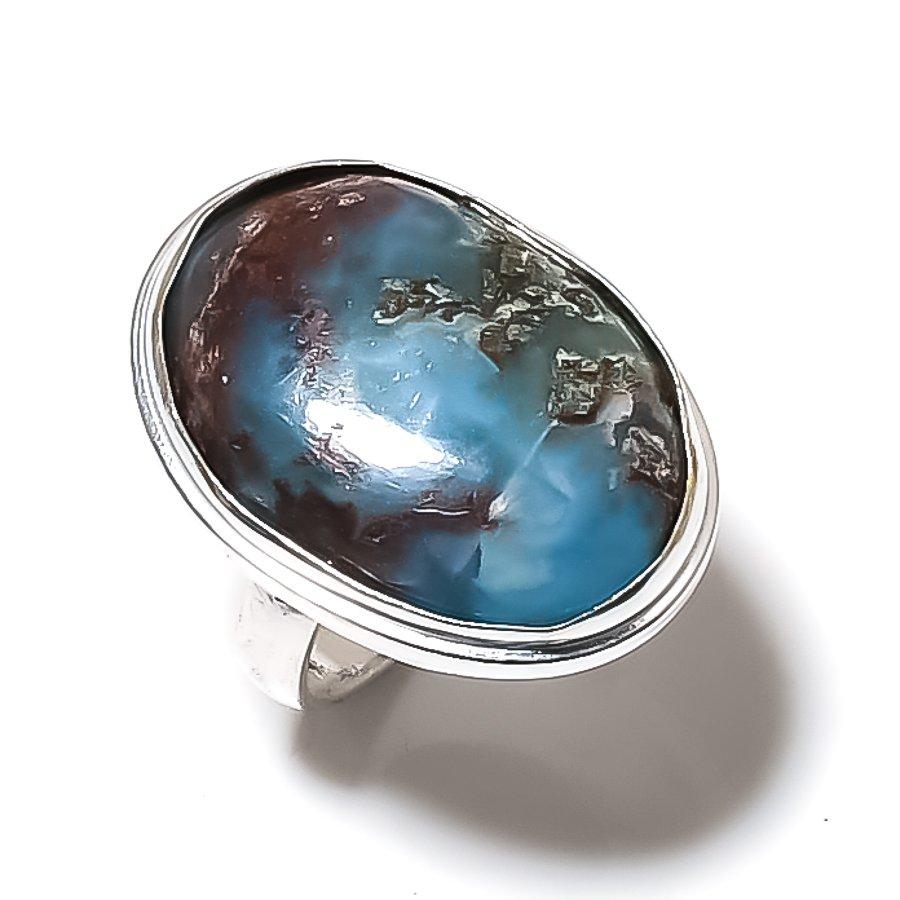Caribbean Larimar Gemstone 925 Sterling Silver Gift Jewelry Ring Size 8