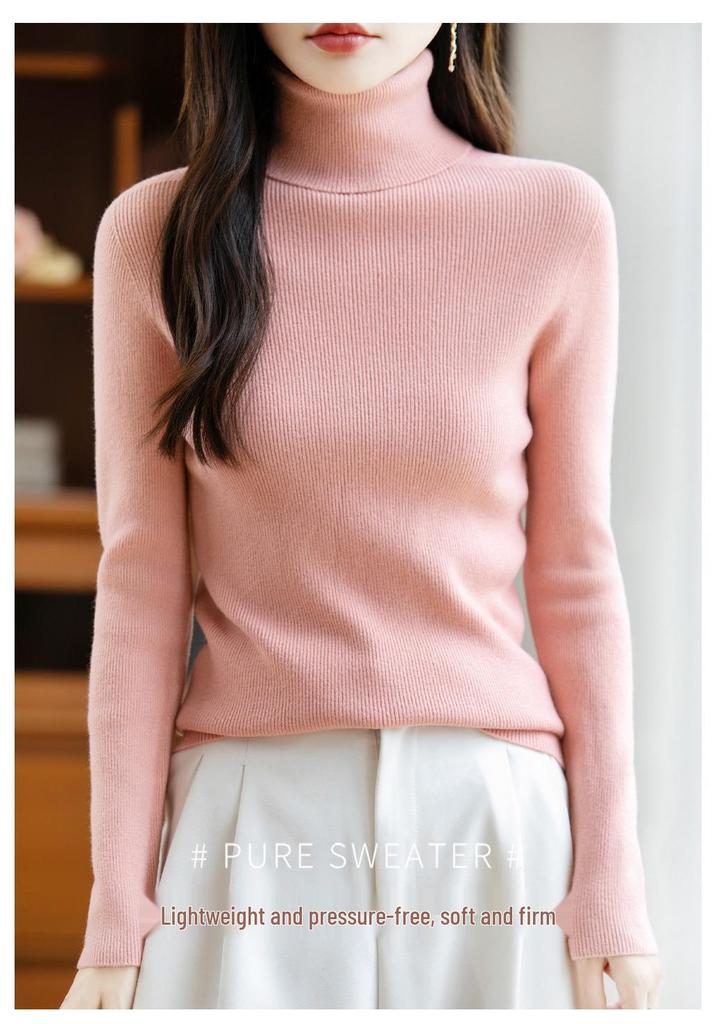 Women's Striped Wool High-Neck Sweater – Knitted Autumn/Winter Pullover Top
