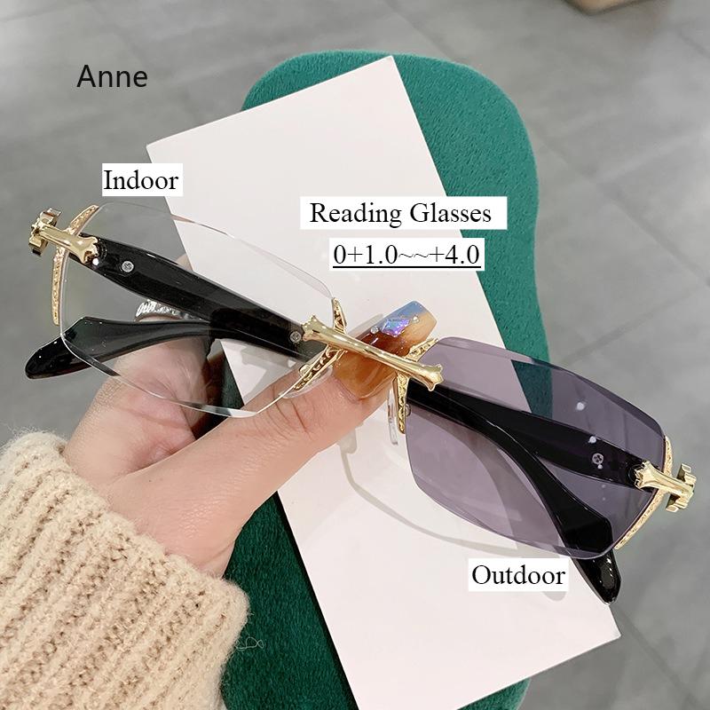 Smart Photochromic Sunglasses for Women Men New Trendy Ladies Rimless Far Sight Glasses Blue Light Blocking Reading Eyeglasses
