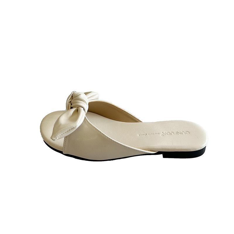 Women Summer Outdoor Sandals 2026 Summer Fashion Round Toe Bow-knot Non Slip Flat Slippers Lightweight Soft Bottom Beach Shoes