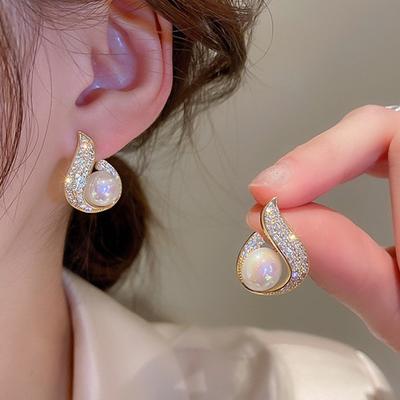 Orecchini di Lusso a Sirena con Perle Imitazione Zircone Orecchini a Goccia a Coda di Pesce Moda Donna Gioielli Matrimoniali da Sposa