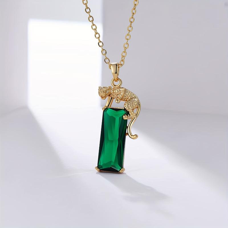 Fashion Green Leopard Rectangular Crystal Earrings Necklace Bangle 3 Piece Set Banquet Wedding Jewelry Set Birthday Gift