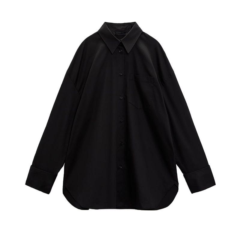 

Spring New Arrival Easiest for Match Casual Loose Lapel Long Sleeves Loose Stripes Shirt 8365092 8365708 Black M