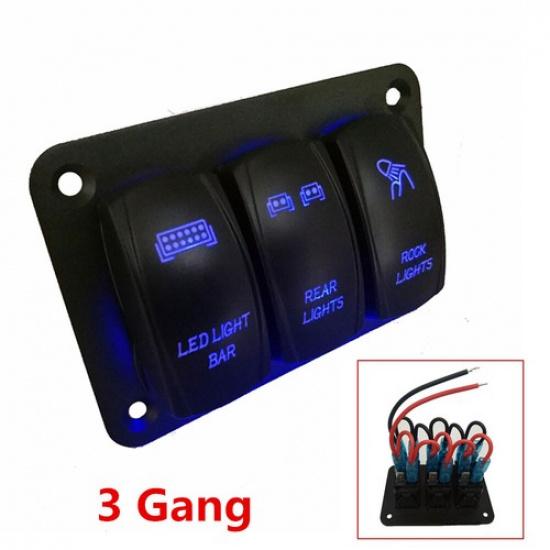12V/24V 3 Gang Toggle Rocker Switch Panel Blue LED Light For Car Marine Boat