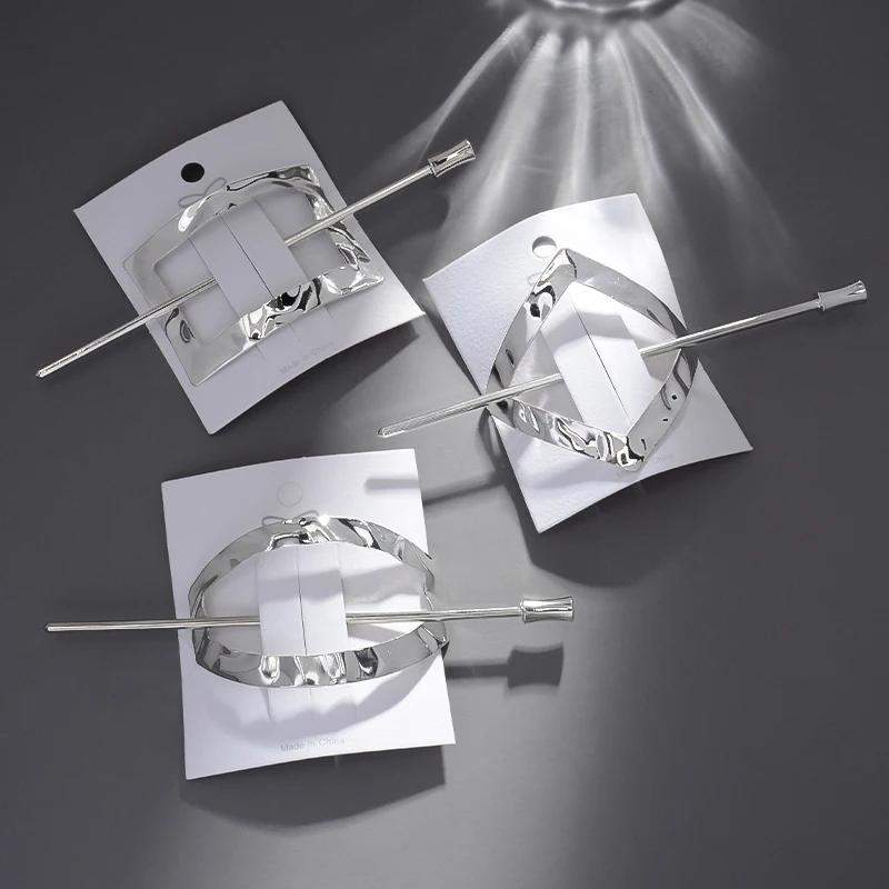 Geometrischer Gold Silberfarbener Metall Haarstab Frauen Pferdeschwanzhalter Styling Werkzeuge Trendige Accessoires Koreanische Gabeln Haarnadel Schmuck