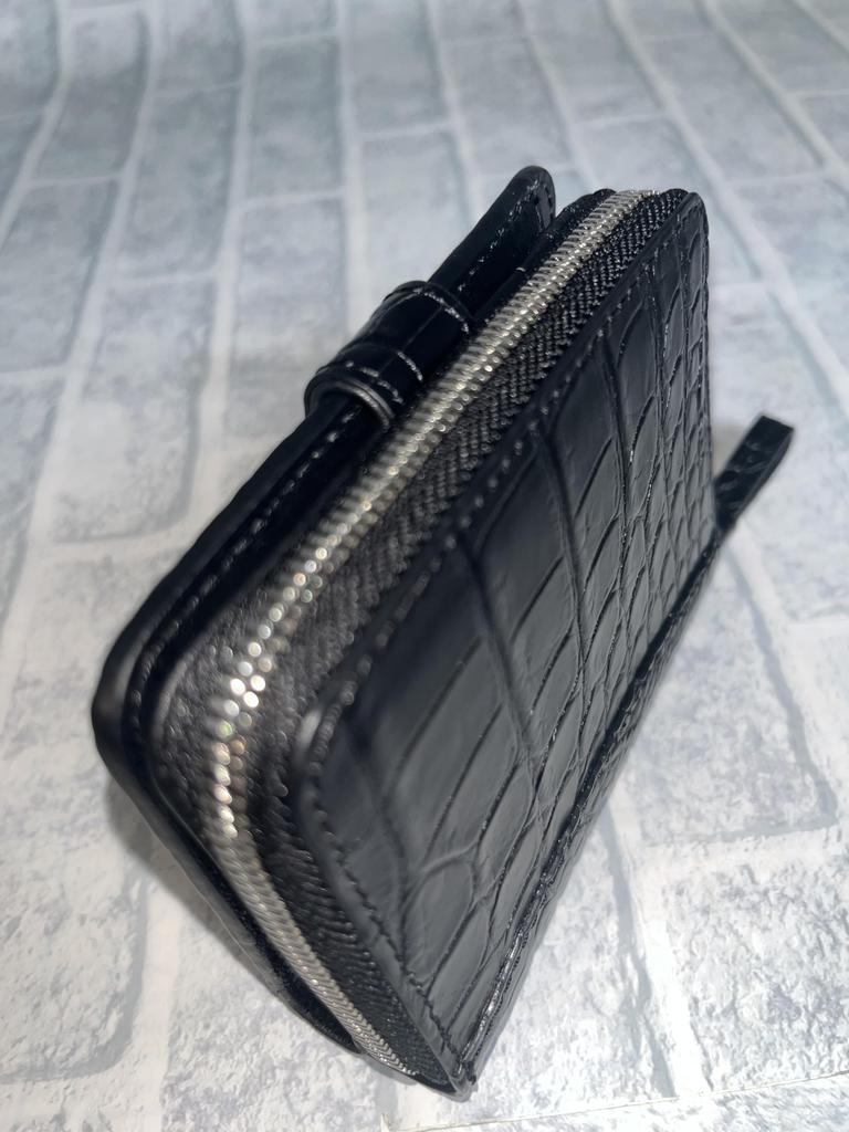GUODI Compact Bifold Wallet, Genuine Crocodile Leather, Unisex, for Men and Women, NB7-W222 (Black)