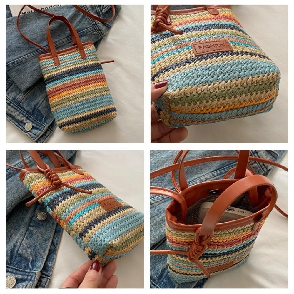 New Contrasting Color Straw Messenger Bag All-match High Capacity Straw Crossbody Bag Light Weight Weave Beach Bag Daily Use