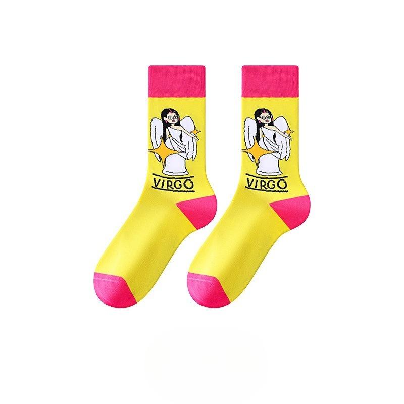 Ladies Spring and Autumn New Zodiac Cartoon Sports In Tube Cotton Socks
