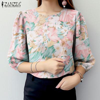Women Casual O-neck Floral Loose 3/4 Sleeve Blouse
