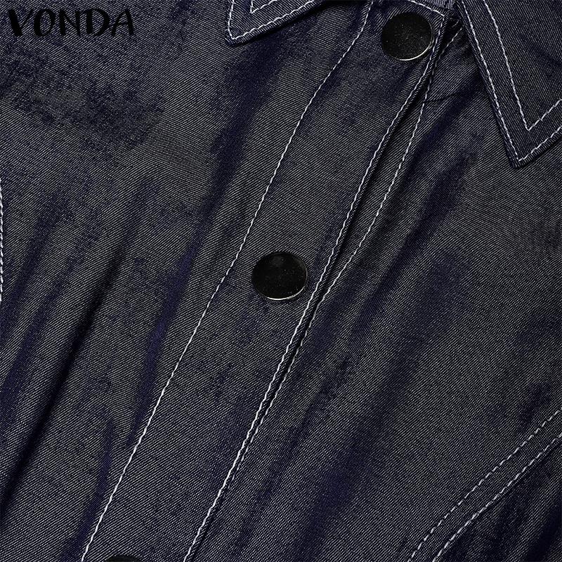 VONDA Women Elegant Short Sleeve Stitching Buttons Up Casual Mini Dress